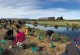 Manaaki Whenua staff planting trees at Lincoln Wetlands