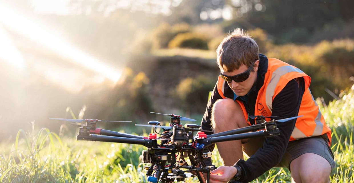 Ben Jolly operating a drone