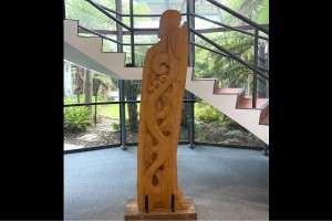 Toi whakairo (carved artwork) in our wharenui (building)