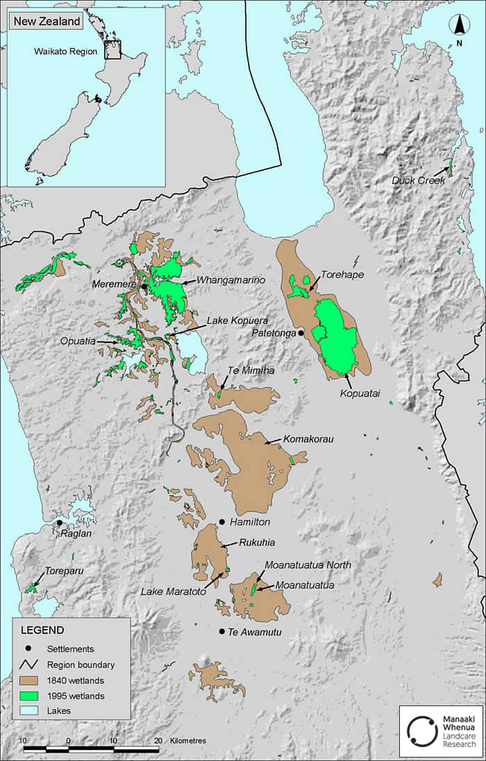 Map showing losses in Waikato 1840-1995