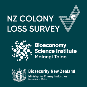 Graphic - Colony Loss Survey logo, Bioeconomy Science Institute logo, Biosecurity New Zealand logo