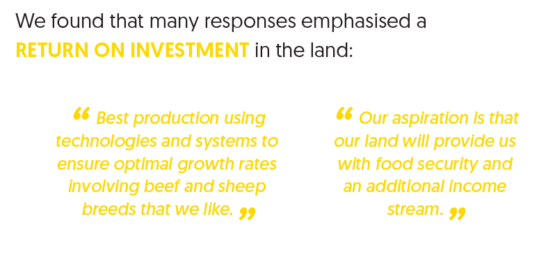 We found that many responses emphasised a RETURN ON INVESTMENT in the land:
