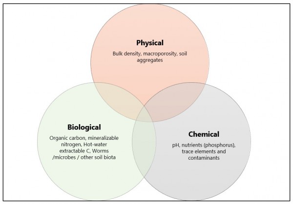Figure 1. Examples of physical, chemical and biological soil health indicators
