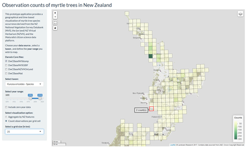 Observation counts of myrtle trees in New Zealand
