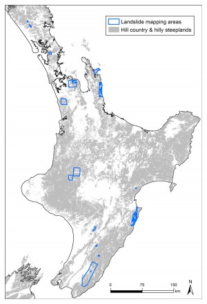 Figure 1. Study areas where shallow landslide mapping has been completed to date using high resolution (&amp;lt;1 m) aerial or satellite imagery.