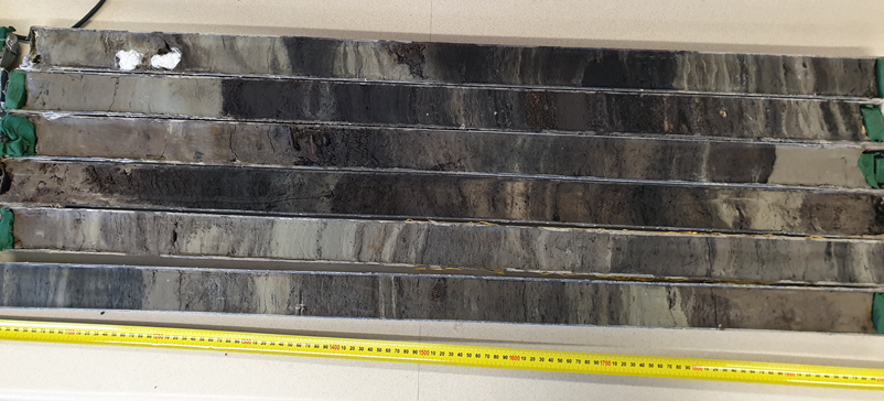 Figure 2: It’s complicated: ITRAX XRF, CT, radiocarbon and particle size analysis data will be used to pull apart the complex stratigraphy seen here. Cores from Atene Bend, Whanganui River.