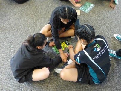 Students assembling weed jigsaws.
