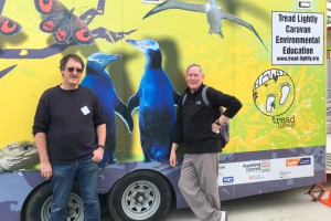 Murray Dawson and Hugh Gourlay standing next to the Tread Lightly Caravan. Image: Monique Russell