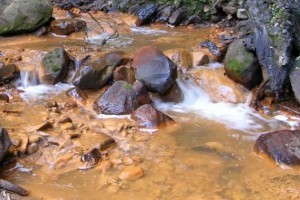 Acid mine drainage from a coal mine.