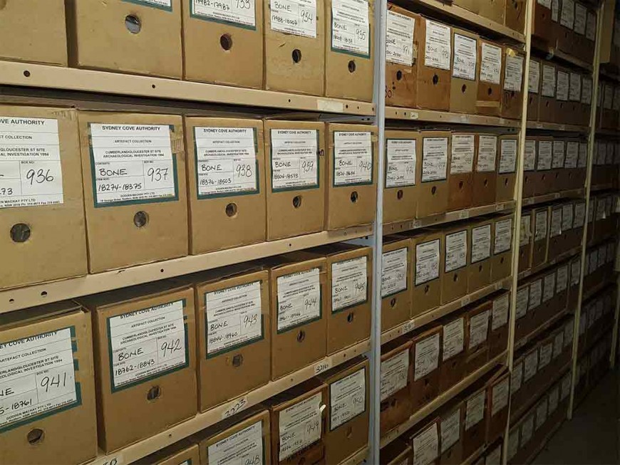 Storage facility for the bones archive, Sydney Cove Authority. Image: C M King, University of Waikato