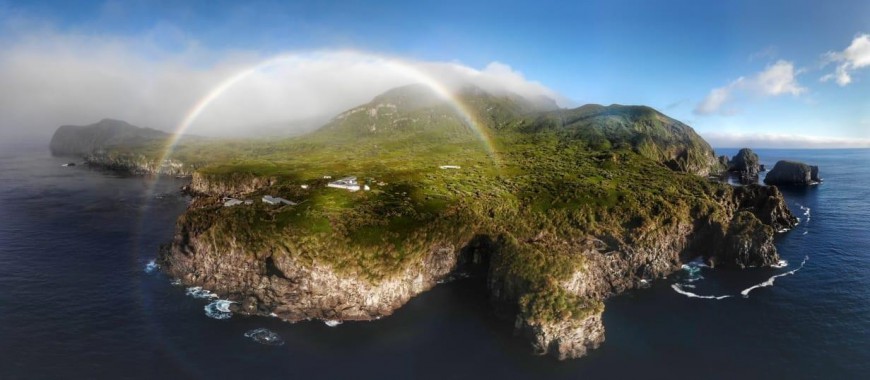 Gough Island by drone.  Credit: RSPB/C. Jones