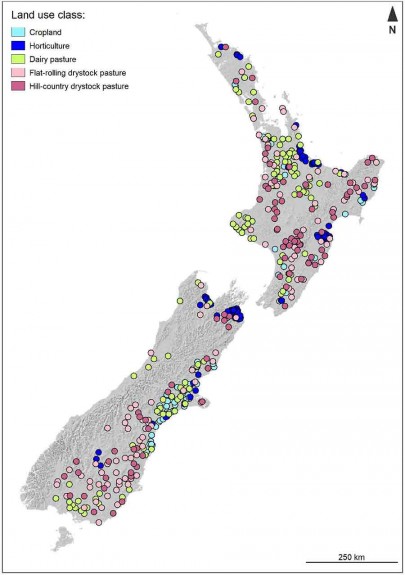 Soil carbon monitoring sites across five land-use classes. 