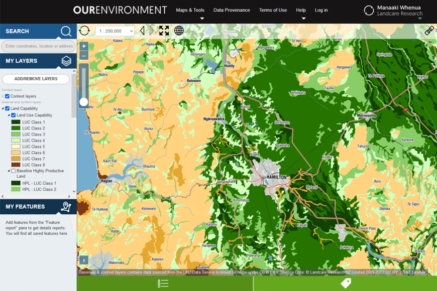 Land use capability (LUC) classes viewed through Our Environment