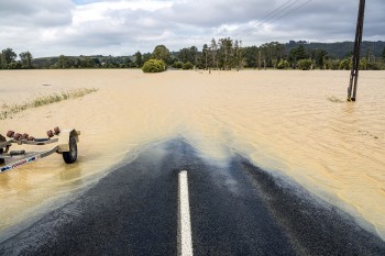 Flooded road following Cyclone Gabrielle