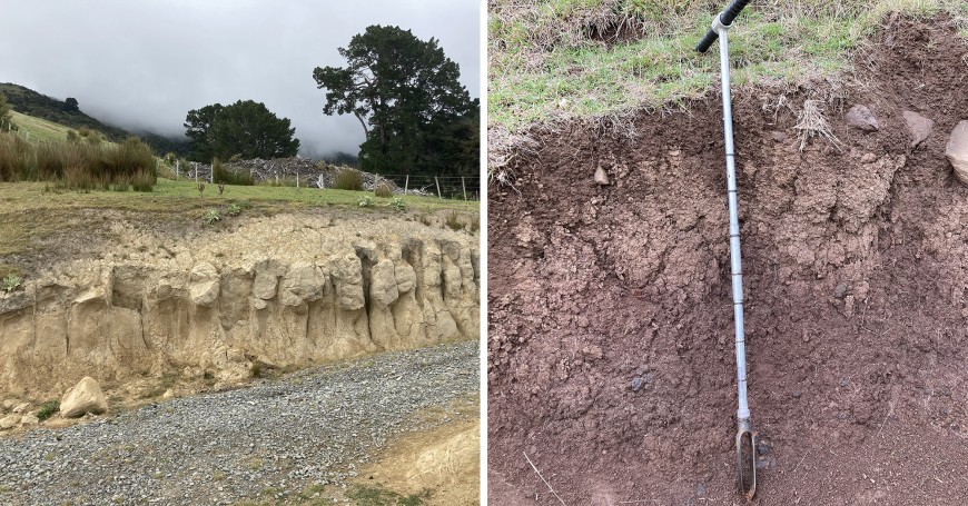 Two soil extremes: on the left, a Pallic Soil from loess; on the right, a Melanic Soil from basalt