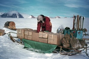 Dr Graeme Claridge packing accumulated soil samples during an expedition in 1969.