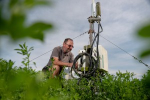 John Hunt with equipment set up for data collection at Ashley Dene farm in Springston. Image: Brad White