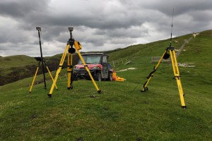 Equipment set up for surveying earthflow movement 