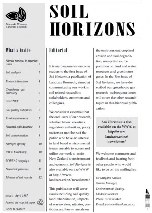 The front of Soil Horizons Issue 1, from April 1997.