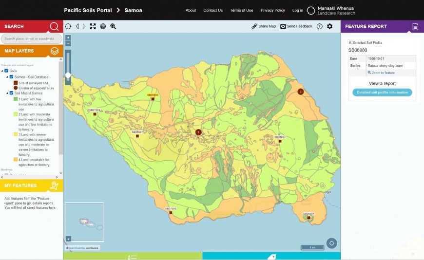 Fig 1. Screenshot of the Savai’i (Samoa) map page of the Pacific Soils Portal