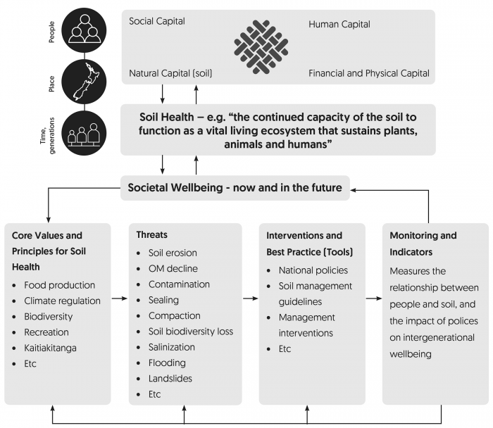 Figure 1 A soil health and well-being framework (from Stronge et al. 2020). 