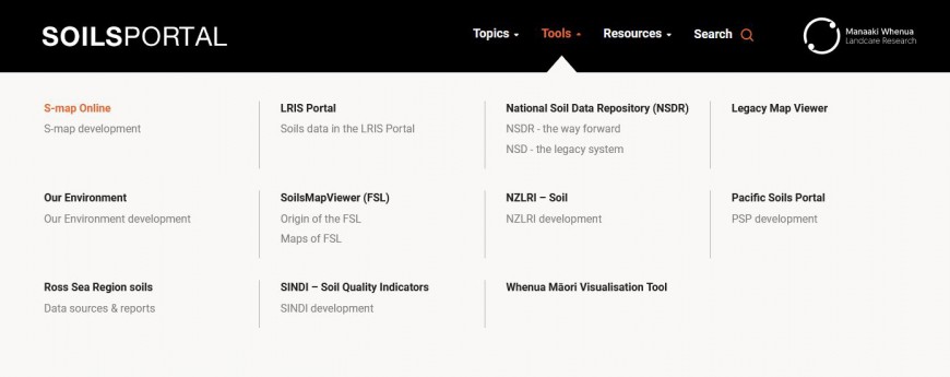 Figure 2: Easy access to all soils-related tools, including a tool finder.