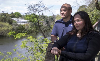 Nicholas Manukau and Yvonne Taura admire the Waikato River.