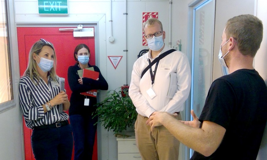 Left to right: Nicola Grigg, Angela Bownes, Adam Griffin and Arnaud Cartier in containment