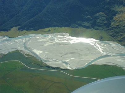 Subterranean river gravels are commonly associated with braided rivers such as the Matukituki River (Susan Wiser)