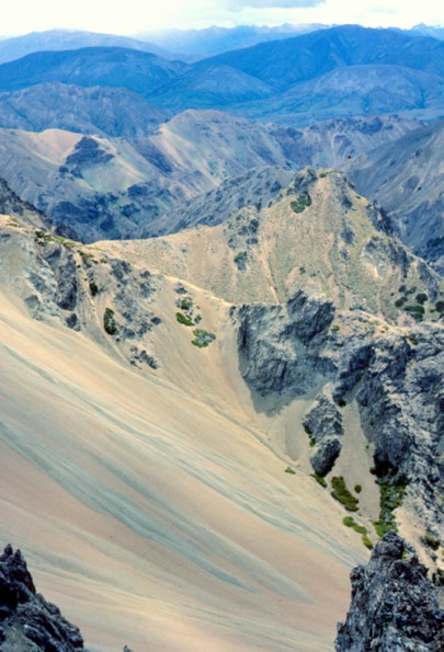 Ancient scree overlain with young scree, Awatere Valley (Peter Williams)